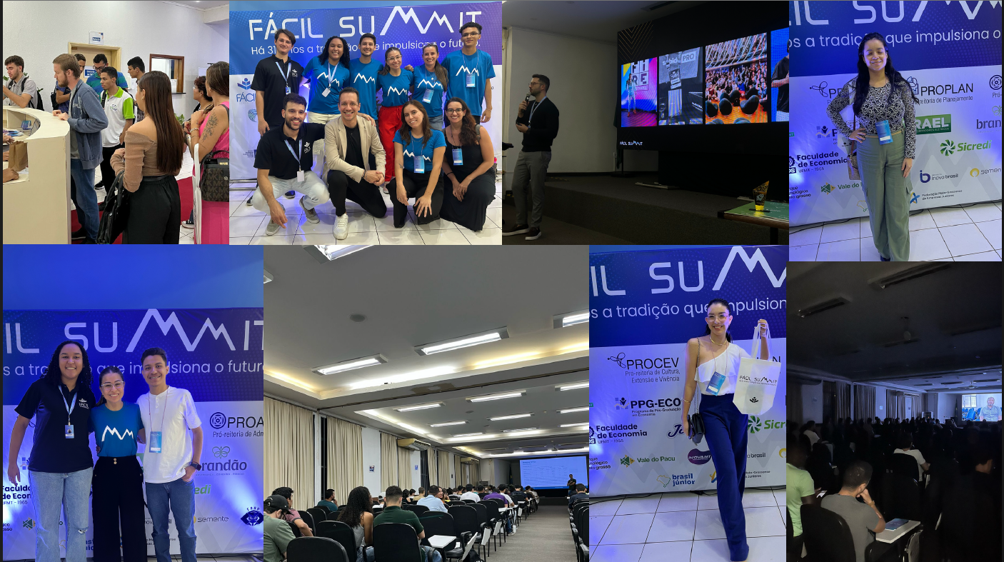 Momentos do Fácil Summit 2025 — equipe, palestrantes, público e patrocinadores